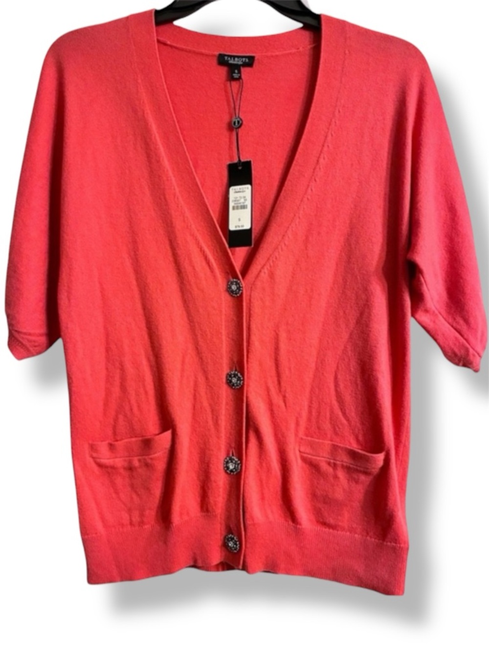 🌺 Talbots Coral Button Front Cardigan Sweater Size Small NWT Classic Pockets